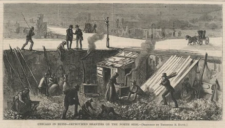 Chicago in rovina - Baracche improvvisate sul lato nord, illustrazione da Harper